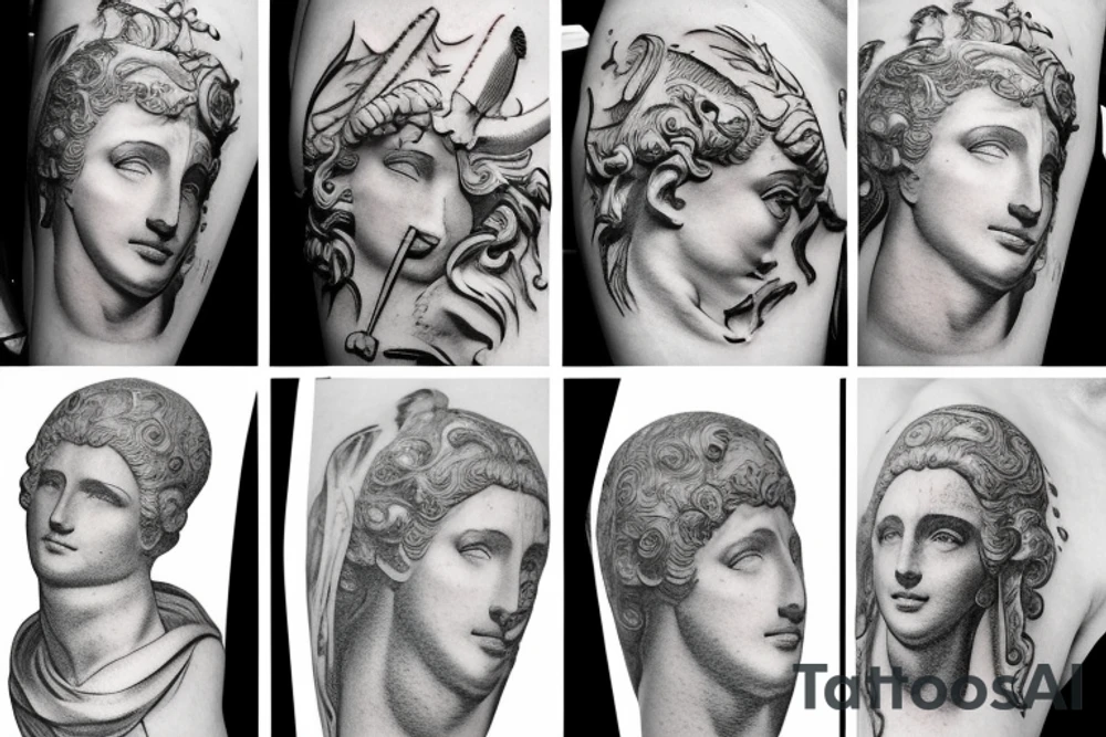 Apollo, mythical, realistic, sculpture, epic tattoo idea