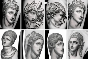Apollo, mythical, realistic, sculpture, epic tattoo idea