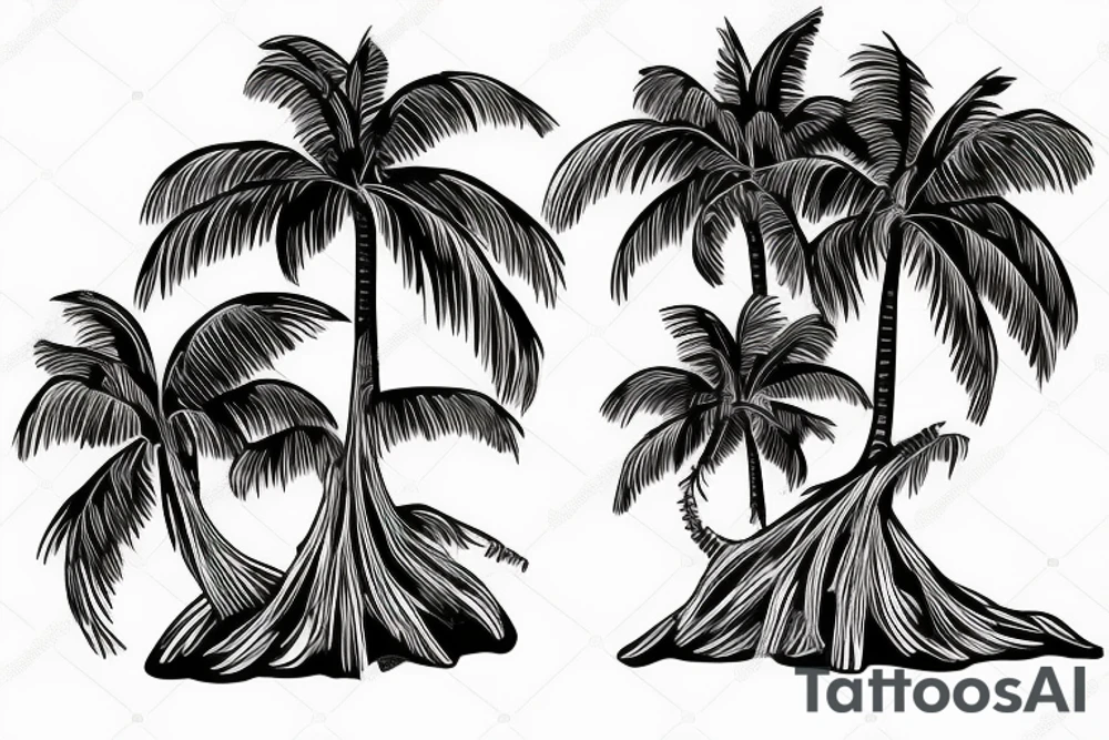 skeleton standing under palm tree tattoo idea