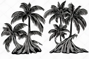 skeleton standing under palm tree tattoo idea