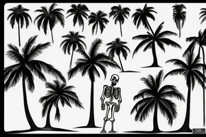 skeleton standing under palm tree tattoo idea