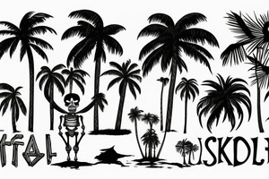 skeleton standing under palm tree tattoo idea