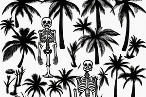 skeleton standing under palm tree tattoo idea