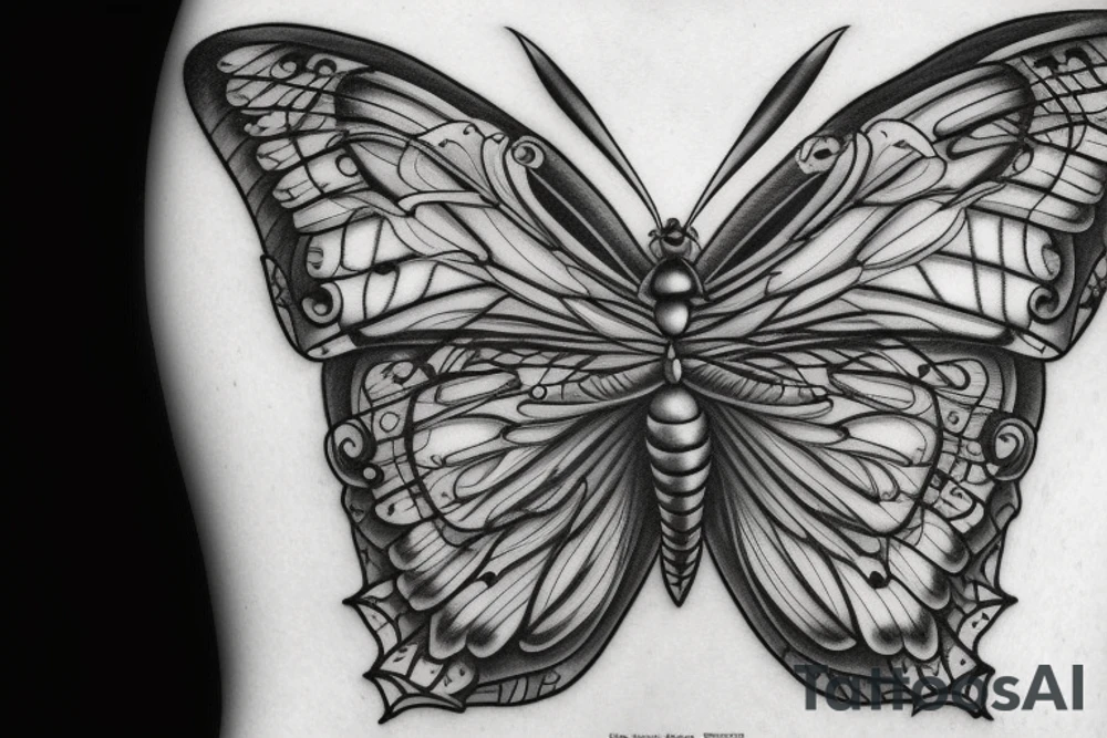 Evil detailed butterfly tattoo idea