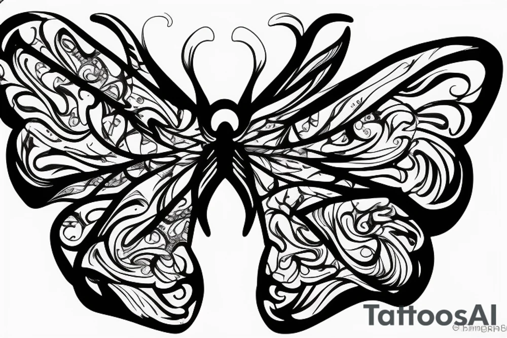 Evil detailed butterfly with skull face tattoo idea
