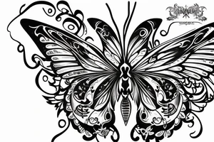 Evil detailed butterfly with skull face tattoo idea