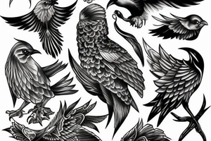 3 detailed evil birds tattoo idea