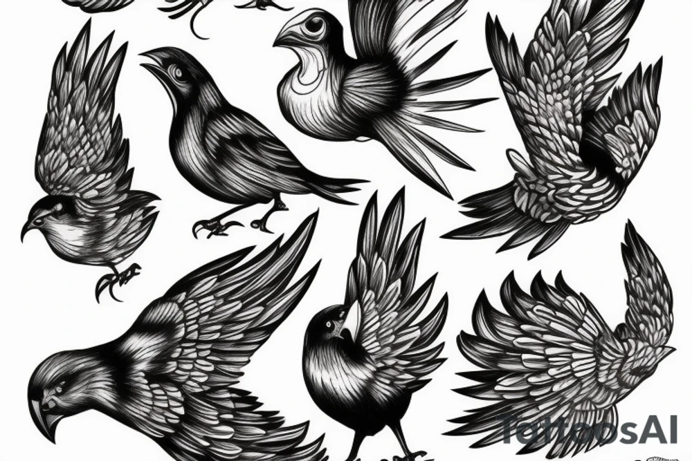 3 detailed evil birds tattoo idea
