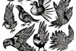3 detailed evil birds tattoo idea