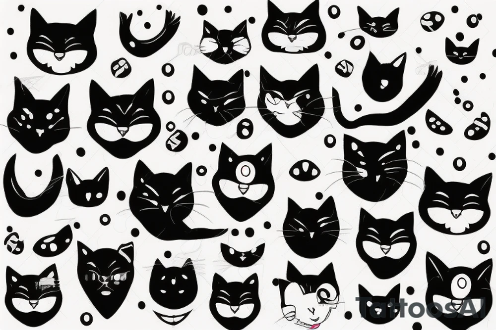 Black cat with white dots on face tattoo idea