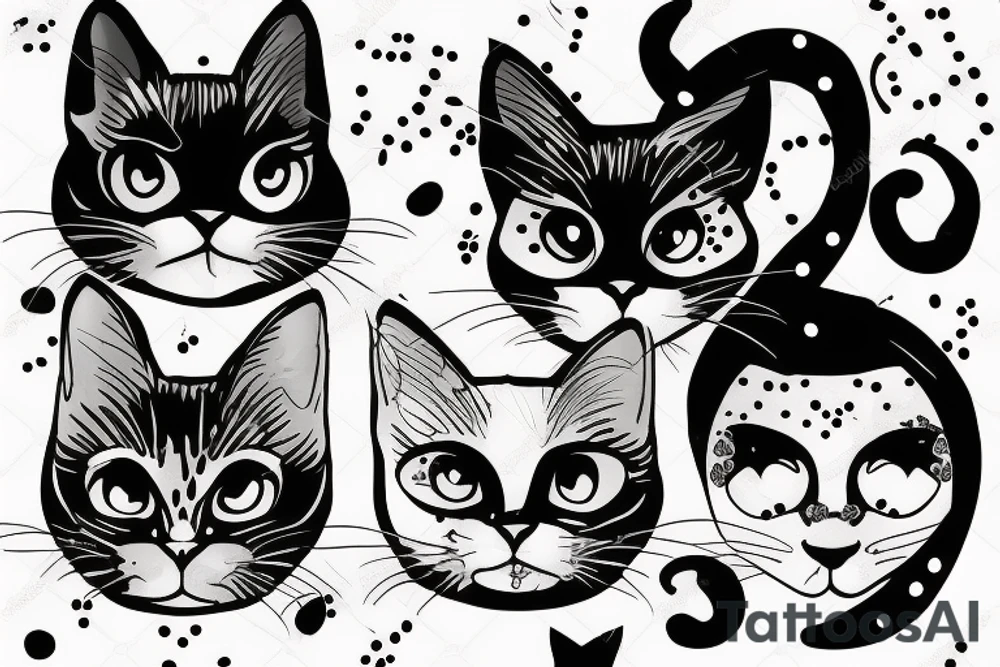 Black cat with white dots on face tattoo idea