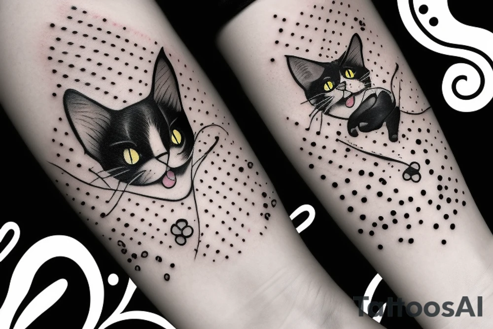 Black cat with white dots on face tattoo idea