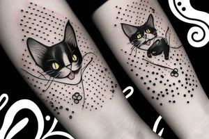 Black cat with white dots on face tattoo idea