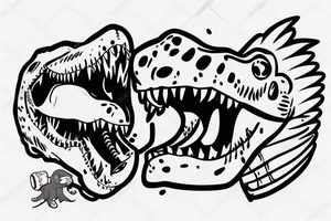 baby t-rex with soother in mouth and ribobn on head tattoo idea