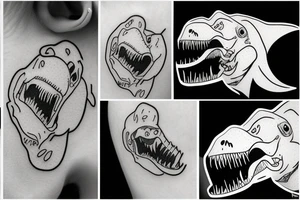 baby t-rex with soother in mouth and ribbon on head tattoo idea