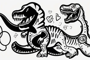 baby t-rex with soother and ribbon on head tattoo idea