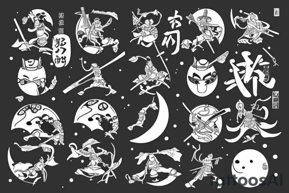 Samurai under the moon tattoo idea