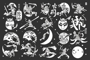 Samurai under the moon tattoo idea