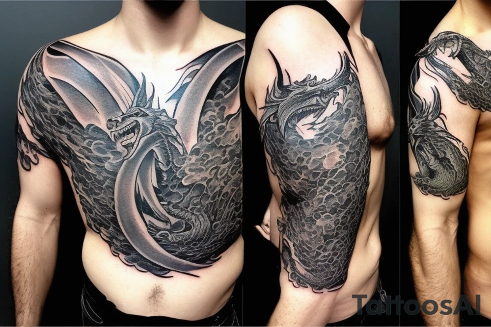 dragon, lord of the rings style. chest and arm tattoo idea