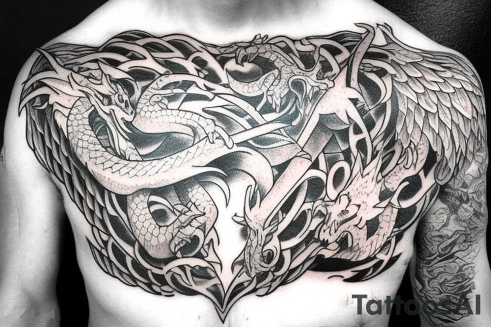 dragon, lord of the rings style. chest and arm tattoo idea