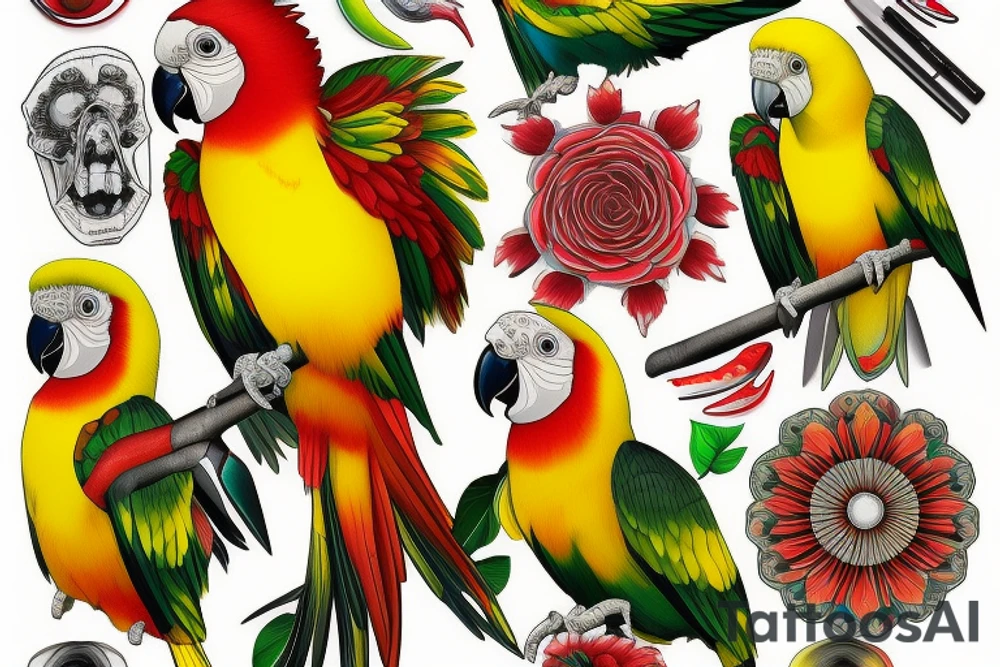 yellow cockatiel parrot with red cheeks tattoo idea