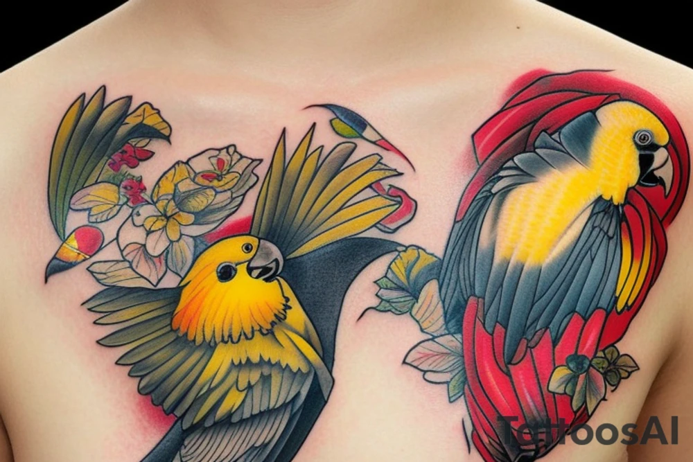 yellow cockatiel parrot with red cheeks tattoo idea