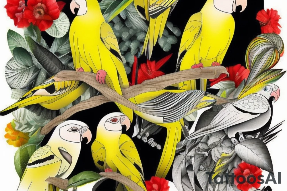 yellow cockatiel parrot with red cheeks tattoo idea