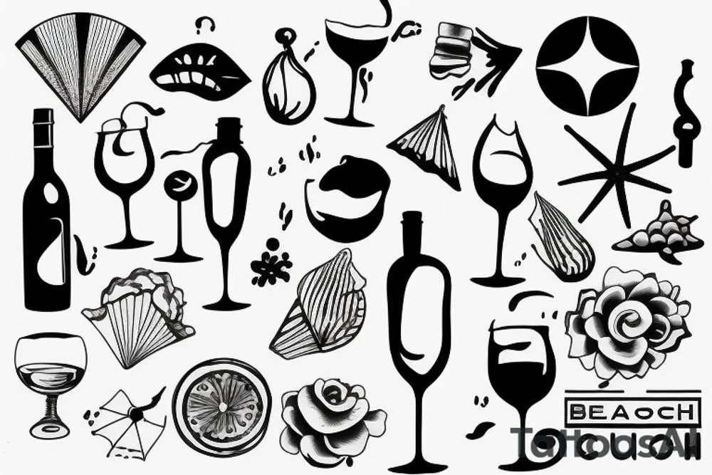 beach, wine and sun tattoo idea