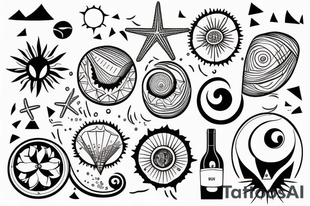 beach, wine and sun tattoo idea