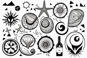 beach, wine and sun tattoo idea