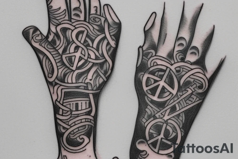 need a hand band tattoo which includes Pencil, pen, Book, peace symbol, bicycle, buildings, Autocad logo, Revit Logo, Solidworks logo, 3DS Max Logo, tattoo idea