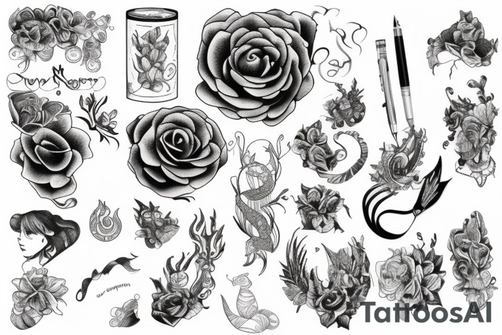 pen and pencil tattoo idea