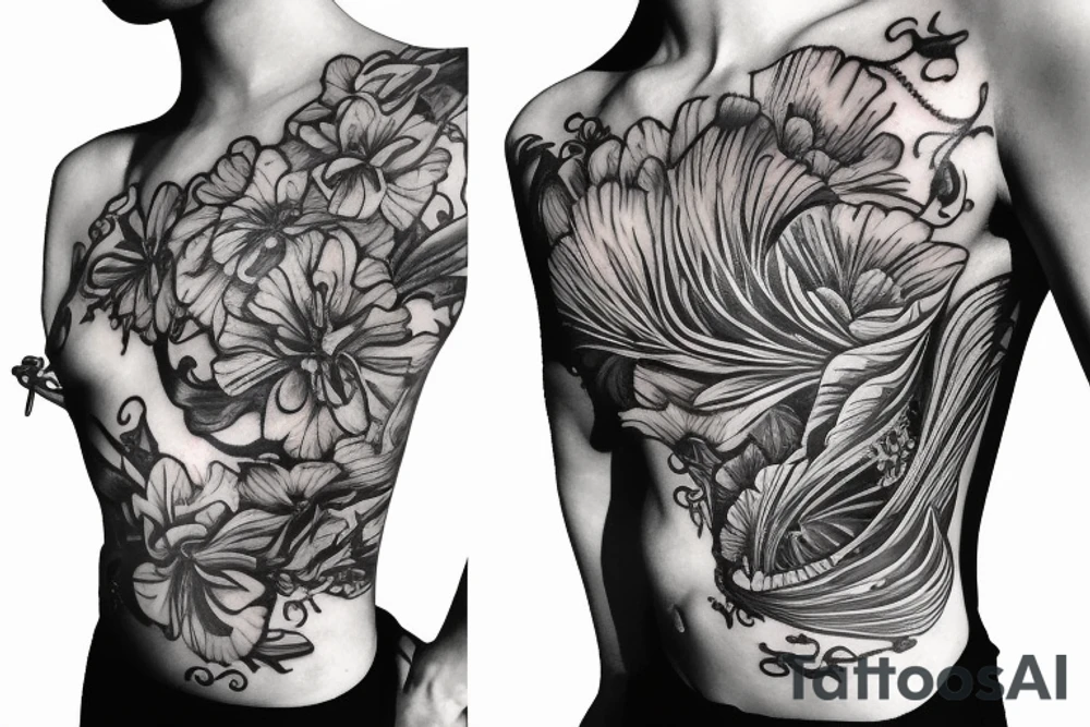 Rib cage with flowers tattoo idea