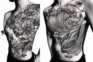 Rib cage with flowers tattoo idea