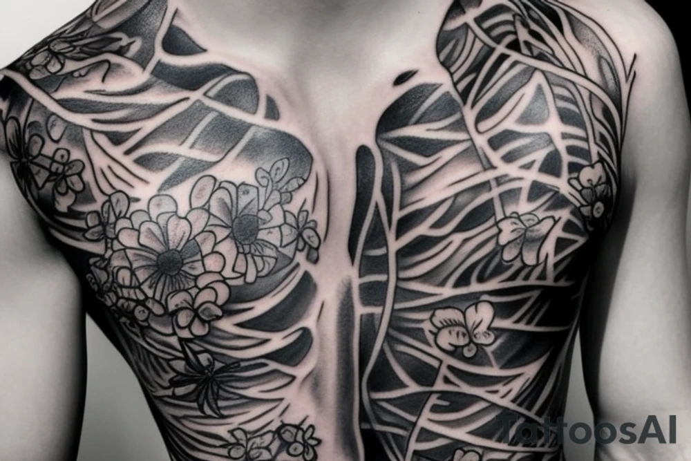 Rib cage with flowers tattoo idea