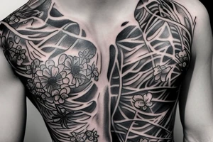 Rib cage with flowers tattoo idea