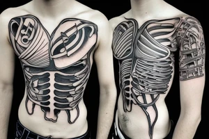 Anatomical ribcage skeleton with music notes geometric tattoo idea