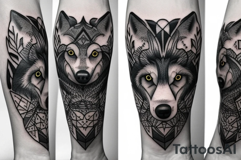 Wolf on the upper arm with Nordic symbol on the shoulder tattoo idea Wolf on the upper arm with Nordic symbol on the shoulder tattoo idea