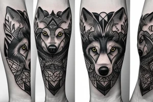 Wolf on the upper arm with Nordic symbol on the shoulder tattoo idea