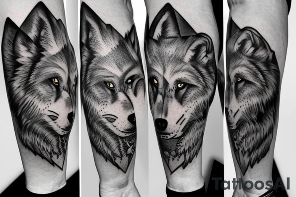 Wolf on the upper arm with Nordic symbol on the shoulder tattoo idea