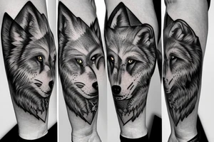 Wolf on the upper arm with Nordic symbol on the shoulder tattoo idea