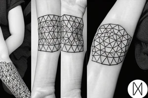 Hexagonal pattern black and white tattoo idea