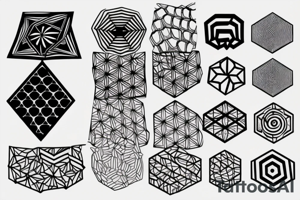 Hexagonal pattern black and white tattoo idea