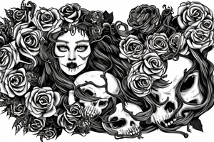 Medusa with snakes, skulls, and roses. Dead flowers. Vines. tattoo idea