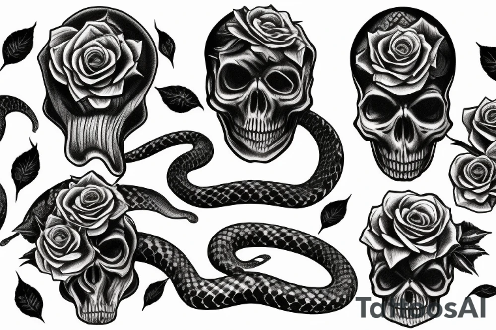 snakes, skulls, roses, Dead flowers, Vines tattoo idea