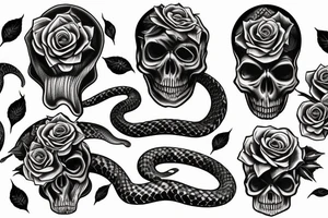 snakes, skulls, roses, Dead flowers, Vines tattoo idea