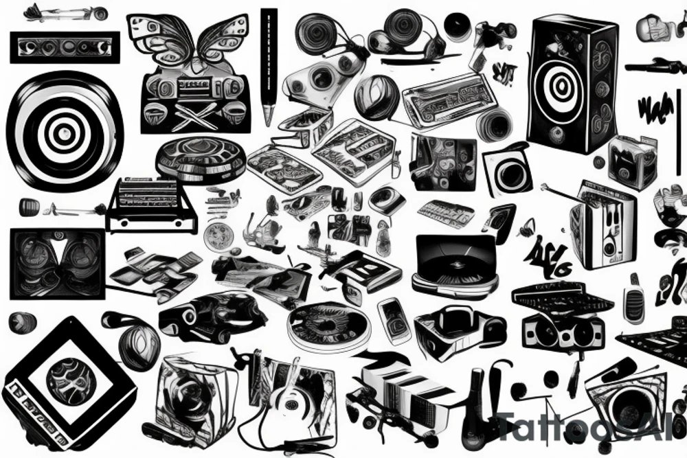 Dj, games, music, cars tattoo idea