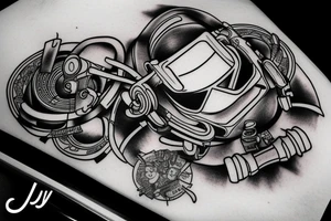 Dj, games, music, cars tattoo idea