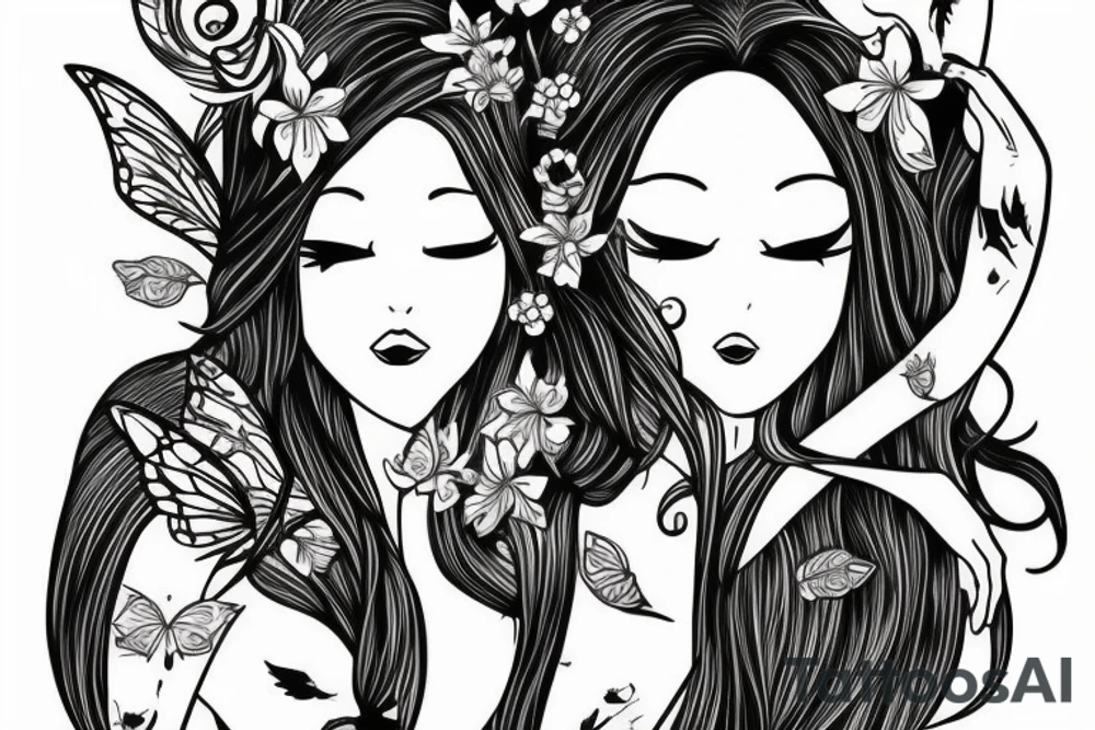 fairy with long hair tattoo idea