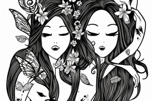 fairy with long hair tattoo idea